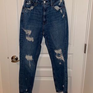 Abercrombie dark wash ripped mom jean